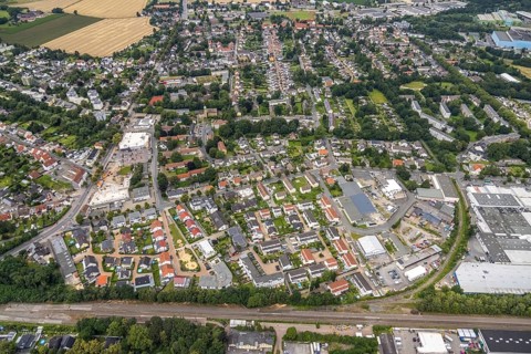 Aerial view, construction site and new construction Aldi supermarket Kamener Straße, Rewe