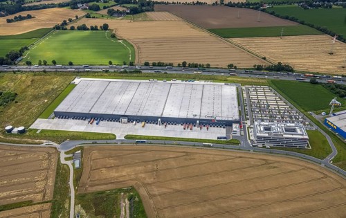 Aerial view, new Woolworth headquarters and logistics centre, commercial area Unna Kamen, Afferde,