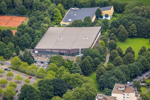 Aerial view, ice rink Unna, swimming rink Unna, Königsborn, Unna, Ruhr area, North