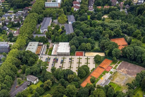 Aerial view, spa garden, Königsborn, Unna, Ruhr area, North Rhine-Westphalia, Germany, DE, Europe,