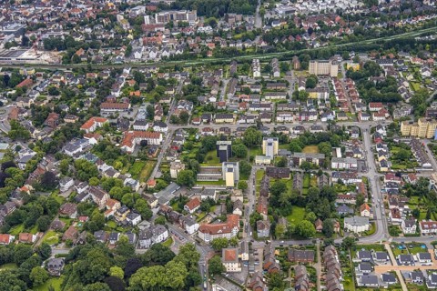 Aerial view, Wonhsiedlung Hansastraße, Glückaufstraße, Unna, Ruhr area, North Rhine-Westphalia,