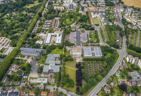 Aerial view, construction site and new building Bildungscampus Unna, school centre with Werner von