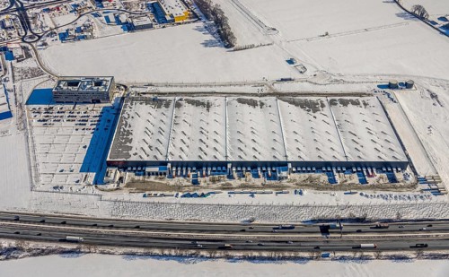 Aerial view, commercial area Unna-Kamen, central warehouse for Woolworth, ERL euro retail logistics