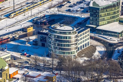 Aerial view, Unna railway station, Unna, Ruhr area, North Rhine-Westphalia, Germany, railway