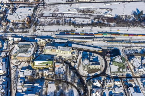 Aerial view, Unna railway station, Viktoriastrasse development area for office building, St.