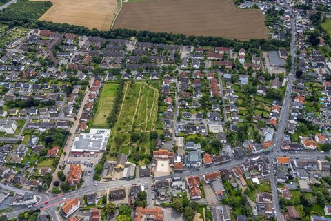 Aerial view, Rewe supermarket with solar roof, Massener Hellweg, Maßen, Unna, Ruhr area, North