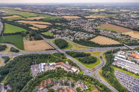 Aerial photo, control centre fire brigade and rescue service district Unna, at the motorway A1 and
