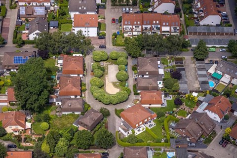 Aerial view, housing estate Zedernweg with semi-detached houses, Unna, Ruhr area, North