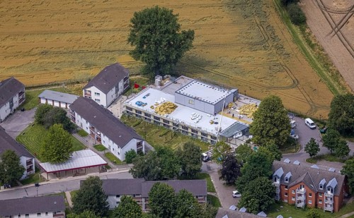Aerial view, Buderuskolonie, Campus Unna Hochschulcampus, construction site at Lippestraße, Maßen,
