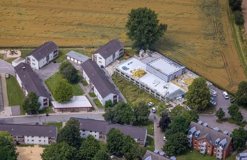 Aerial view, Buderuskolonie, Campus Unna Hochschulcampus, construction site at Lippestraße, Maßen,