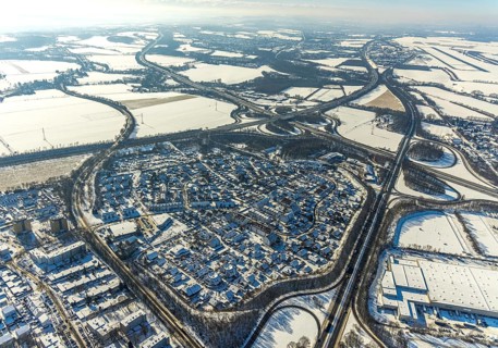 Aerial view, motorway junction Dortmund-Unna, A44 and A1, Maßen, Unna, Ruhr area, North