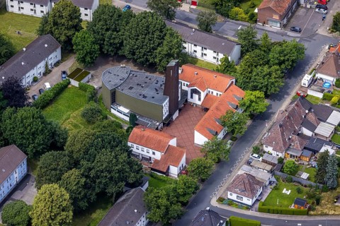 Aerial view, Coptic Orthodox Patriarchate Church of St. Mary and St. Philopater Mercurius, Maßen,