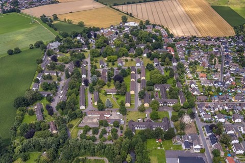 Aerial view, Buderuskolonie, Campus Unna Hochschulcampus, construction site at Lippestraße, Maßen,