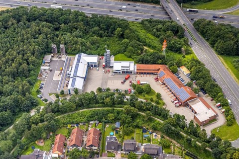 Aerial photo, control centre fire brigade and rescue service district Unna, at the motorway A1 and