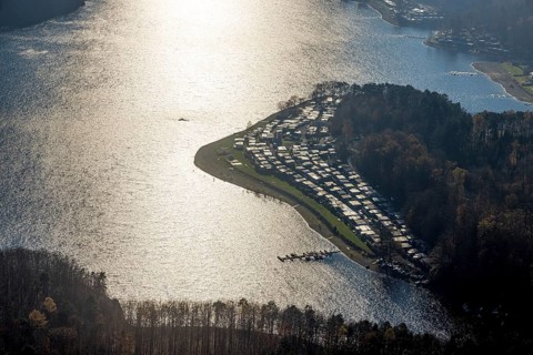 Aerial view, Sorpesee in backlight in the district Langscheid in Sundern, Sauerland, North