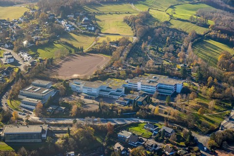 Aerial view, school centre with Städt. Gymnasium and Gemeinschaftshauptschule in Sundern,