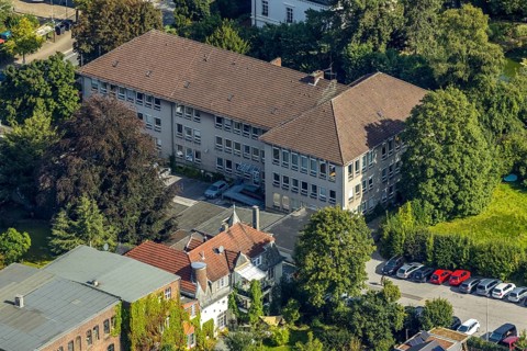 Aerial view, town hall Schwelm in the district Öhde in Schwelm, Ruhr area, North Rhine-Westphalia,
