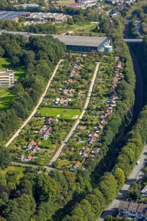 Aerial view, allotment garden association Schloss Martfeld in Schwelm, Ruhr area, North