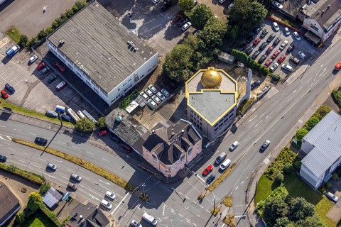 Aerial view, new building Diyanet-Turkish Islamic Cultural Association Schwelm in the district Loh