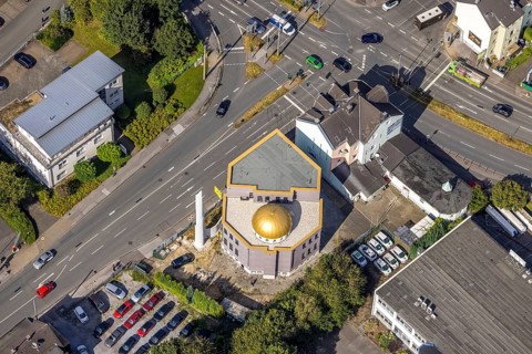 Aerial view, new mosque building, new building Diyanet-Turkish Islamic Cultural Association Schwelm