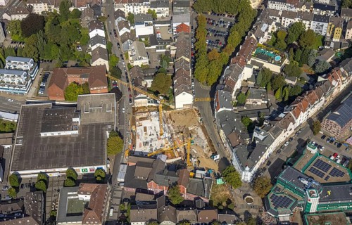 Aerial view, construction site and new building between Neumarkt and Schulstraße in Schwelm, Ruhr