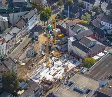 Aerial view, construction site and new building between Neumarkt and Schulstraße in Schwelm, Ruhr