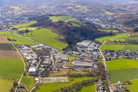 Aerial view, commercial area Selschede, Hanns-Martin-Schleyer-Straße, Westenfeld, Sundern,