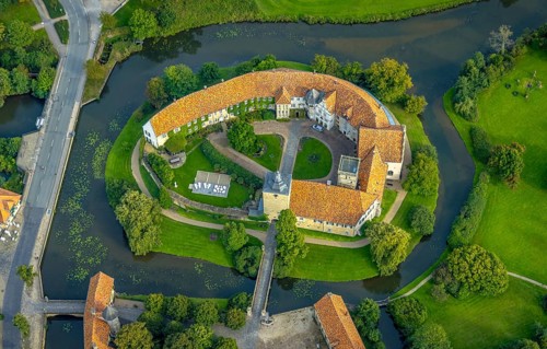 Aerial view, Burgsteinfurt Castle, also known as Steinfurt Castle, in the Burgsteinfurt district of