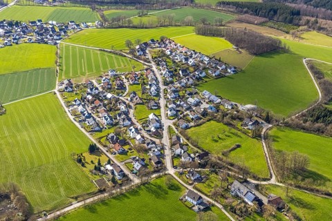 Aerial view, aerial view Westenfeld, Sundern, Sauerland, North Rhine-Westphalia, Germany, DE,