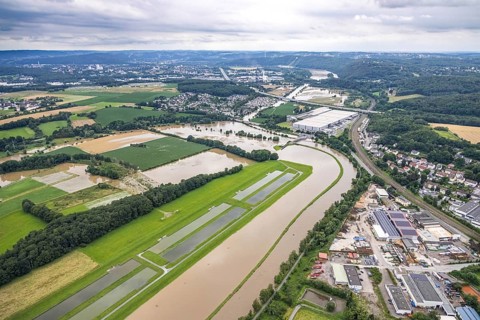 Aerial photo, Ruhr flood, Westhofen, Schwerte, Ruhr area, North Rhine-Westphalia, Germany, DE,