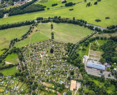 Aerial view, allotment garden site in the south of Schwerte, a week ago there was still land under