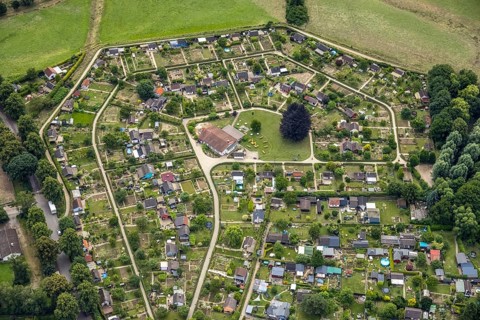 Aerial view, allotment garden site in the south of Schwerte, a week ago there was still land under
