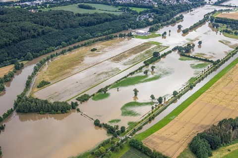 Aerial photo, Ruhr flood, Geisecke, Schwerte, Ruhr area, North Rhine-Westphalia, Germany, DE,