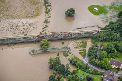 Aerial photo, Ruhr flood, Wandhofen, Schwerte, Ruhr area, North Rhine-Westphalia, Germany, DE,