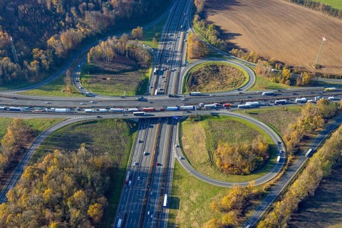 Aerial view, Westhofener Kreuz of the A1 motorway and A45 motorway in the Westhofen district of