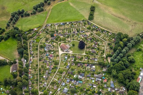 Aerial view, allotment garden site in the south of Schwerte, a week ago there was still land under