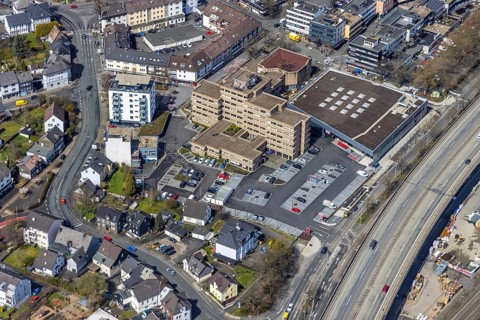 Aerial photo, Rathuas Geisweid, Lindenplatz, Geisweid-Ruhrst, Siegen, Siegerland, North