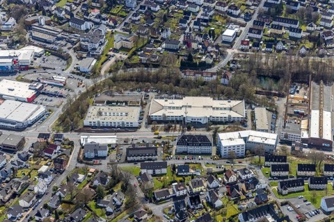 Aerial view, commercial area Birlenbacher Straße, FOM University Centre Siegen,