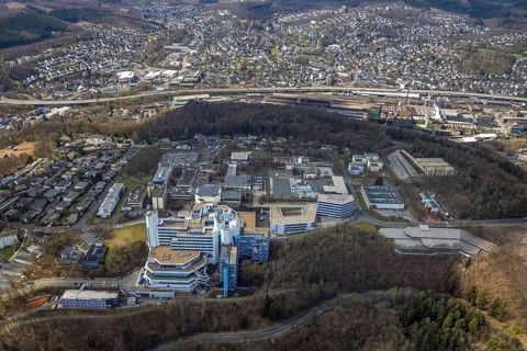 Aerial photograph, University of Siegen - Main Library, Weidenau-Haardter Berg, Siegen, Siegerland,