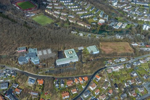 Aerial photo, Realschule Am Schießberg und Geschwister-Scholl-Schule Gesamtschule Auf dem