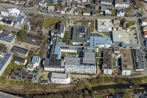 Aerial view, Kreisklinikum Siegen, Weidenau-West, Siegen, Siegerland, North Rhine-Westphalia,