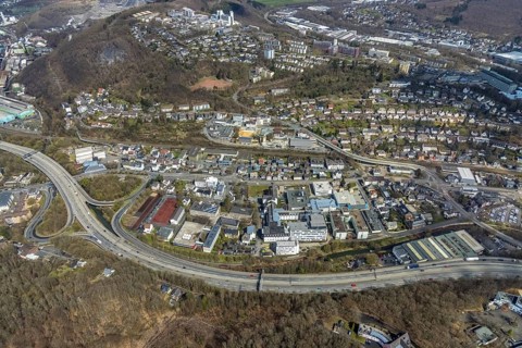 Aerial view, Kreisklinikum Siegen, Fürst-Johann-Moritz-Gymnasium, Weidenau-West, Siegen,