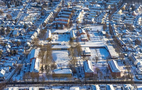 Aerial photo, University of Applied Sciences South Westphalia, University at Windmühlenweg, winter,