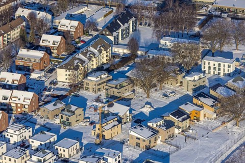 Aerial view, Belgian Quarter Soest, new construction of flats and terraced houses, former Belgian