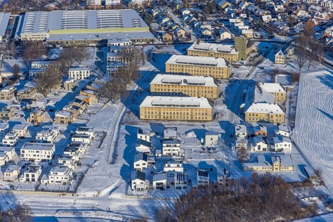 Aerial view, Belgian Quarter Soest, new construction of flats and terraced houses, former Belgian