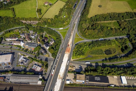 Aerial view, construction site on the Schwelmtal bridge of the A1 motorway junction