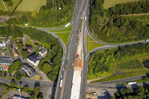 Aerial view, construction site on the Schwelmtal bridge of the A1 motorway junction