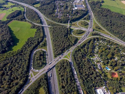 Aerial view, motorway junction Wuppertal-Nord with A1 and A43 and A46 in the district Halloh in