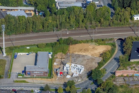 Aerial view, construction site Red Cross Am Ochsenkamp next to the Technical Relief Organisation