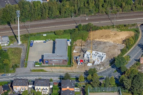 Aerial view, construction site Red Cross Am Ochsenkamp next to the Technical Relief Organisation